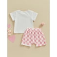 thumbnail image 4 of Bagilaanoe 2pcs Newborn Baby Girl Shorts Set Short Sleeve Letter Print T Shirt Tops + Checkerboard Shorts 3M 6M 9M 12M 18M 24M Infant Casual Summer Clothes, 4 of 9