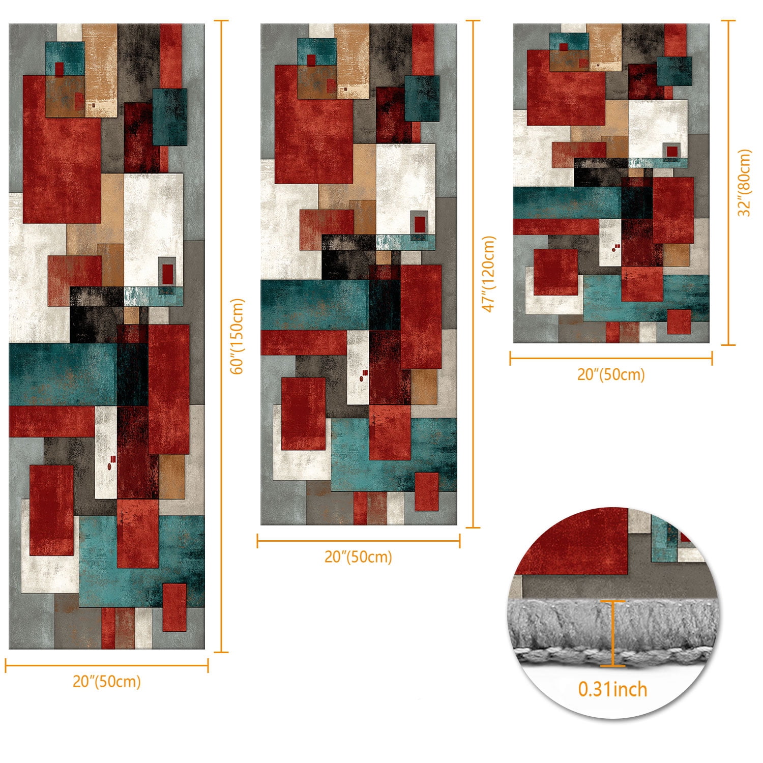 3 Piece Kitchen Rug Set, Abstract Pattern Kitchen Hallway Rug, Soft And Comfortable, Suitable For Sinks, Floors, Entrances, Hallways And Bathrooms