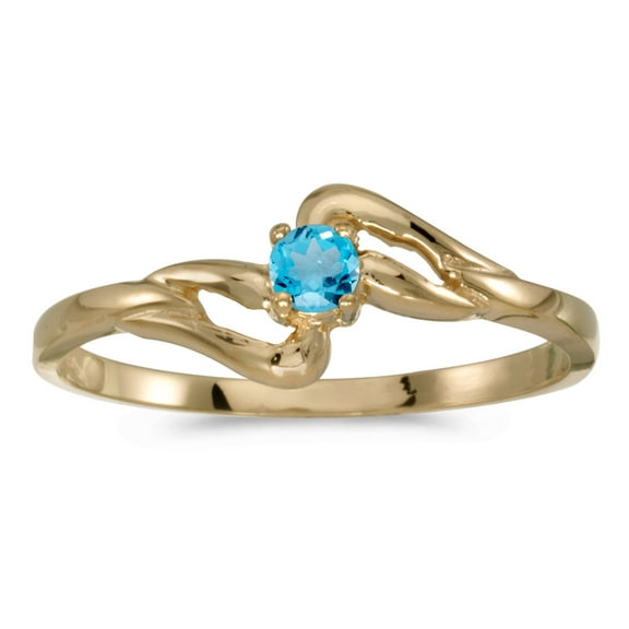 14k Yellow Gold Round Blue Topaz Ring