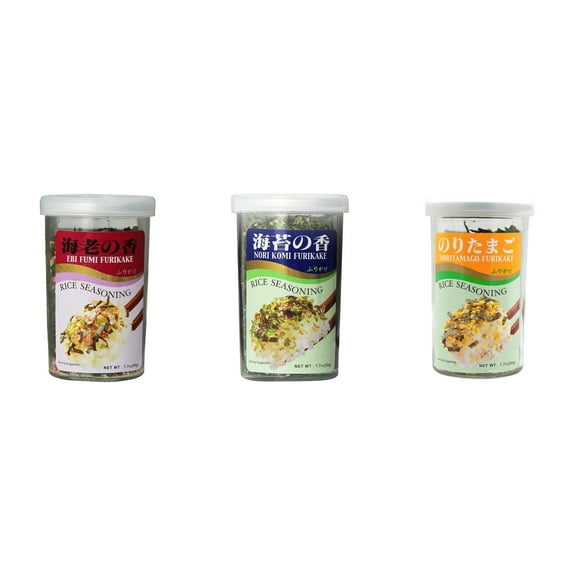 Ajishima JFC Rice Seasoning Fumi Furikake 3 Flavor Mixed Bundle (EBI,Nori Komi,Noritamago) Plus NineChef Brand Long Handle Coffee Spoon