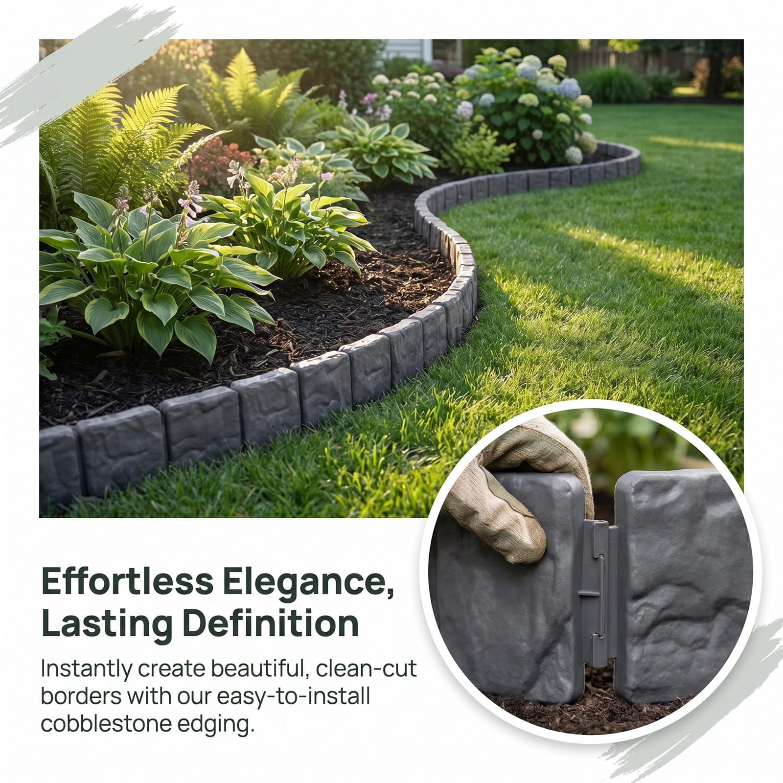 2026 New Imitation Stone Garden Fence, No Dig Landscape Edging Border, Plastic Interlocking Flower Bed Edging Borders Stone for DIY Outdoor Patio Balcony Yard Landscaping