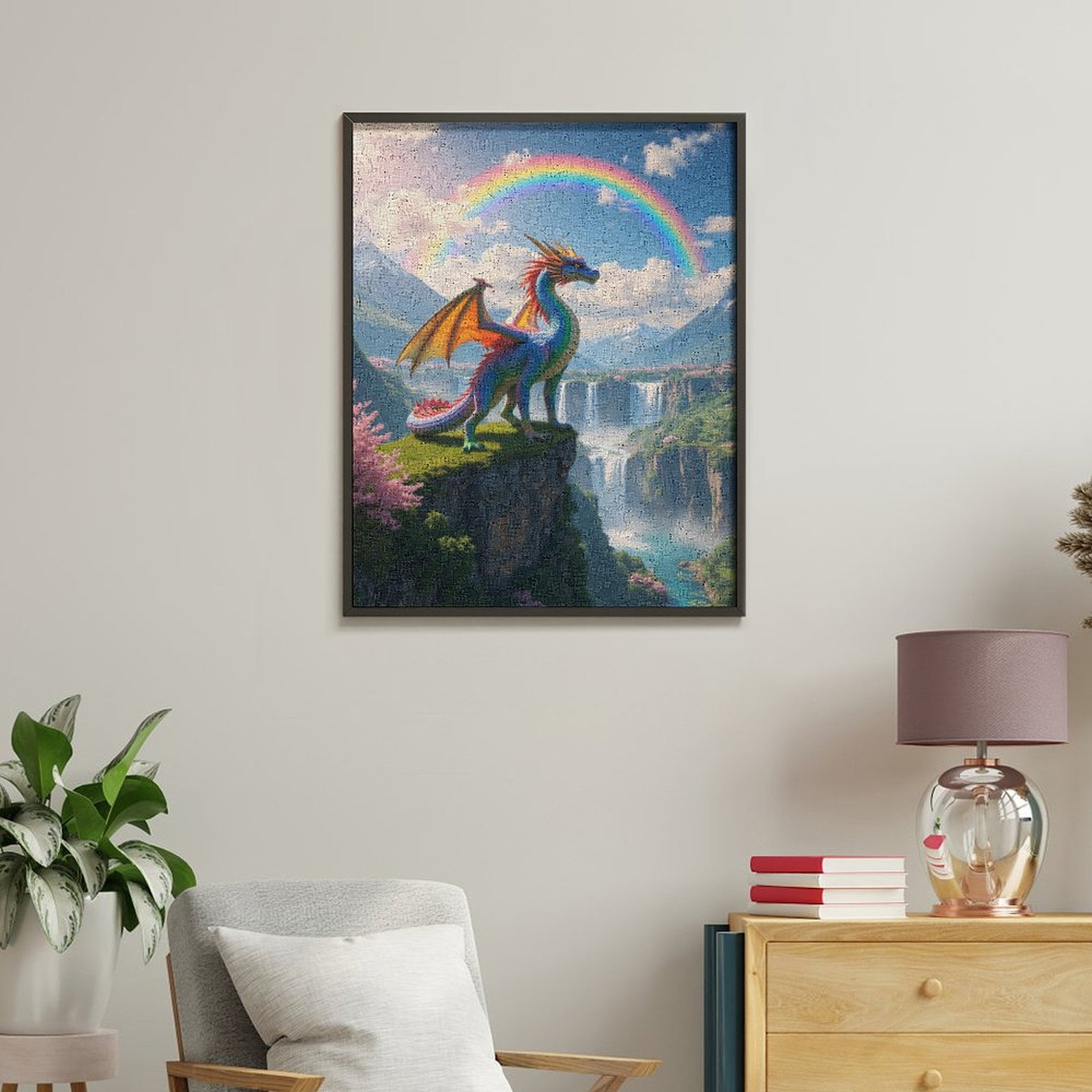 Paint By Numbers Kit for Adults Beginner - DIY Majestic Dragon Over Cliff Rainbow Canvas Painting Kits for Adults, Frameless Paint By Number for Adults for Home Wall Decor 16x20 Inch