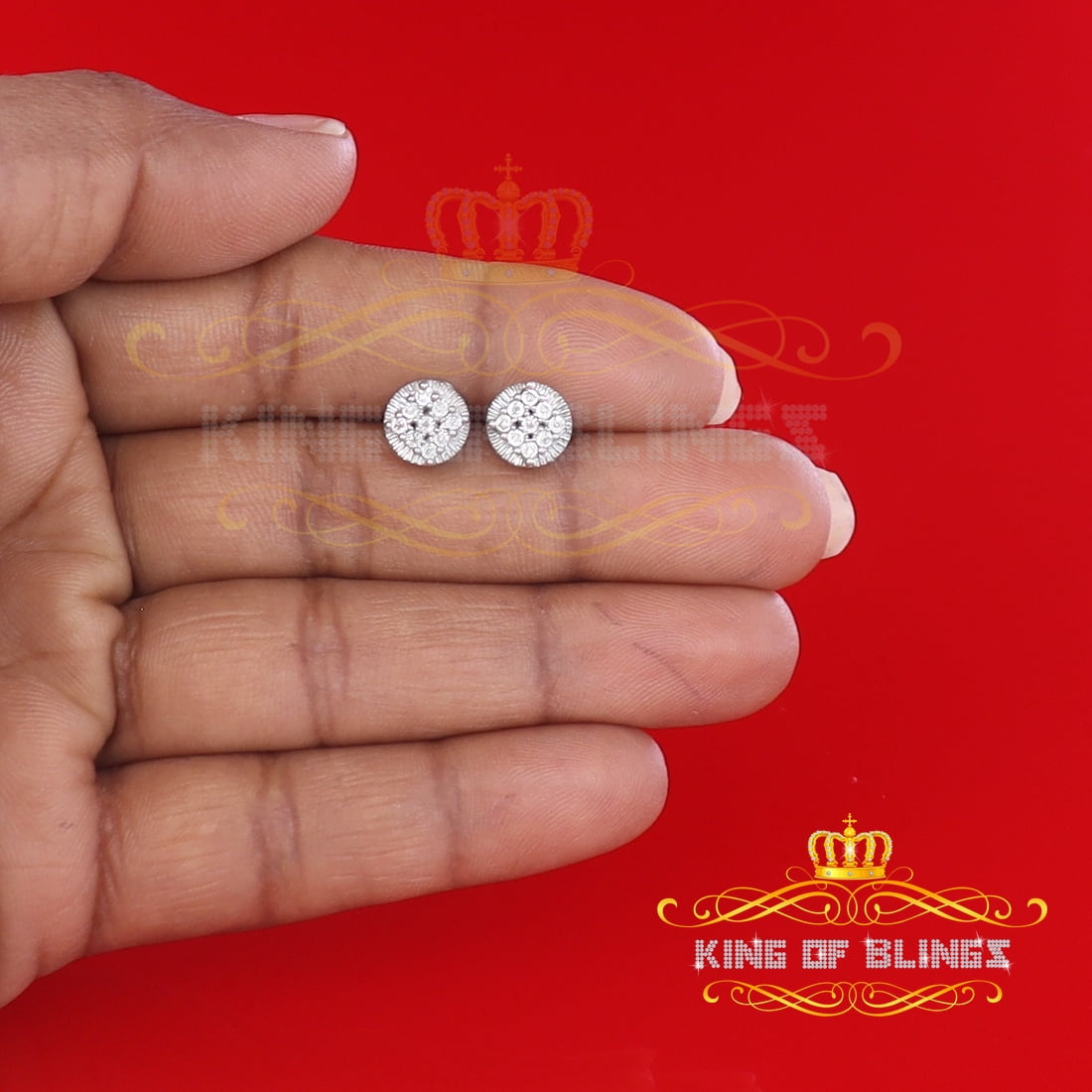 King of Bling's 0.10ct Diamond 925 Sterling Silver White For Men's & Women's Stud Round Earring
