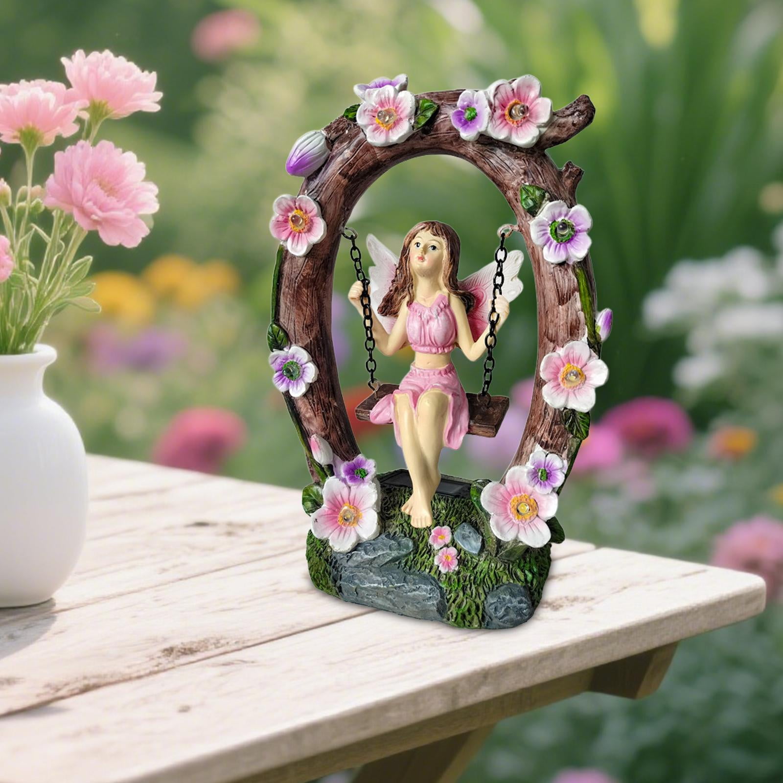 simhoa Fairy Garden Statue, Fairy Sculpture, Solar Powered, Unique Resin Figurine, Handicraft, Charming Ornament, Garden Decoration for Patio And Yard