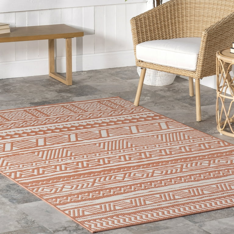 nuLOOM Abbey Tribal Striped Beige 9 ft. 6 in. x 12 ft. Indoor/Outdoor Patio Area Rug