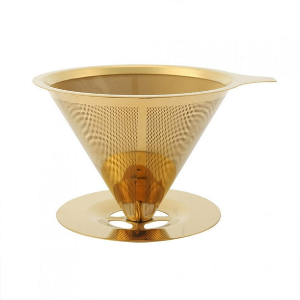 Pour Over Gold Coffee Filter Stainless Steel Titanium Gold Pour Over Coffee Dripper Filter with Cup Stand and Handle Paperless Reusable Stainless Steel Cone Coffee Maker Ecomeon no Bodega Aurrera en
