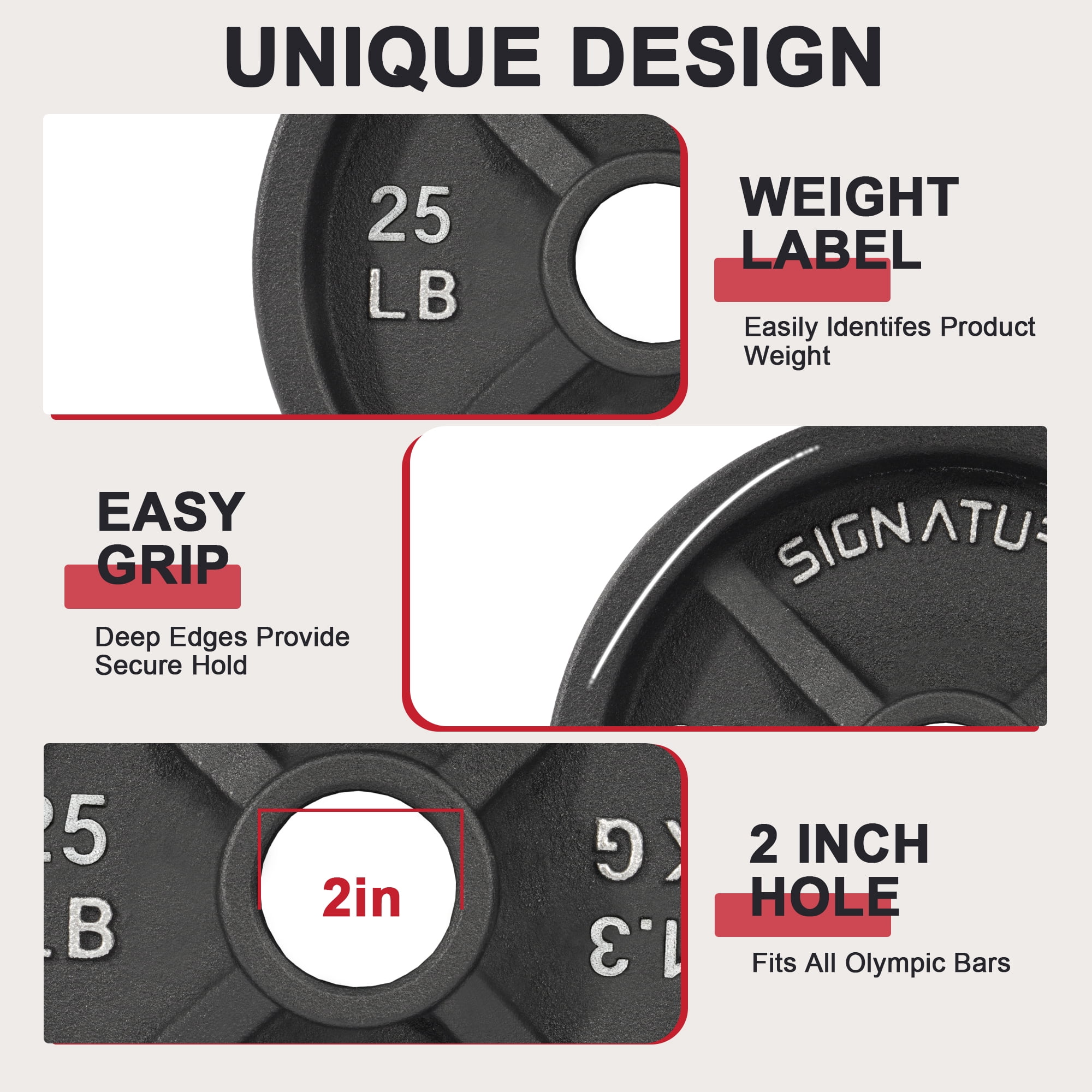 BalanceFrom Deep Dish Olympic Weight Plates, 2-Inch Cast Iron with E-Coating, for Strength Training, Powerlifting, and Home Gym，Multiple Weight Options Available