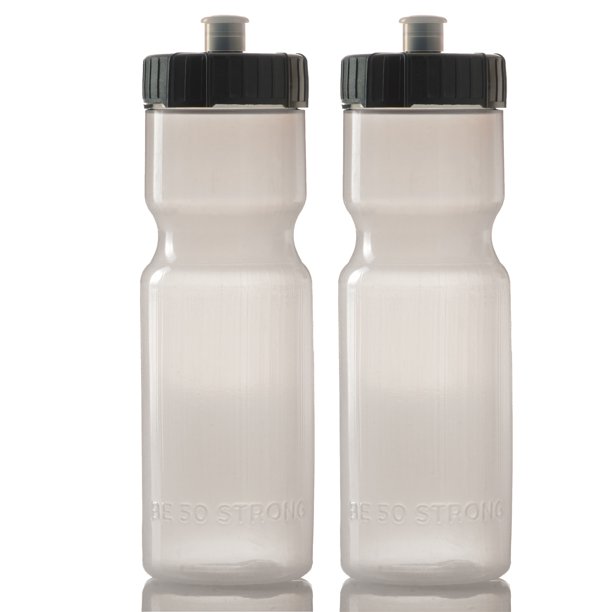 50 Strong Sports Squeeze Water Bottle Two Pack 22 oz. Bottles Easy