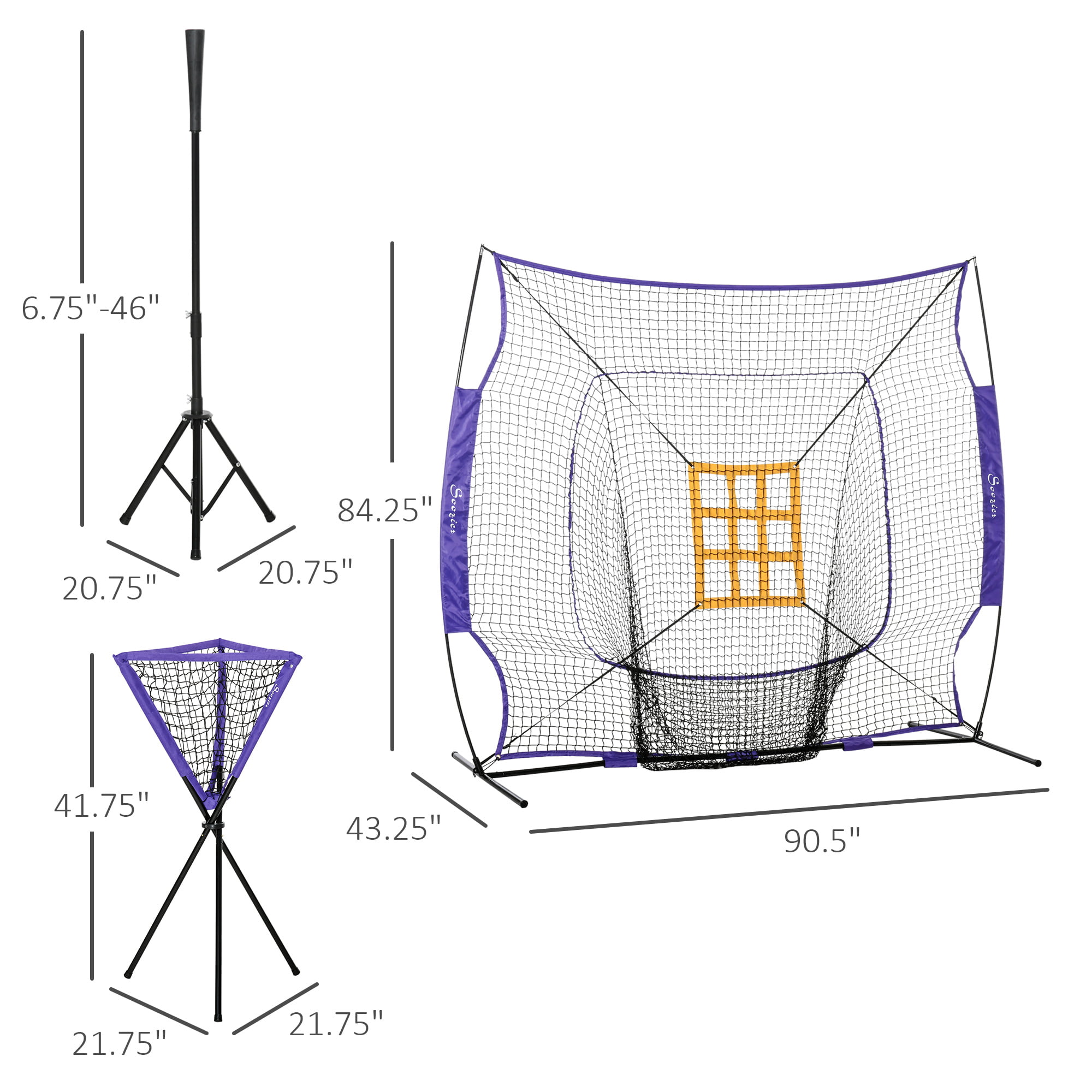 Soozier 7.5'x7' Baseball Practice Net Set w/ Catcher Net, Tee Stand, 12  Baseballs for Pitching, Fielding, Practice Hitting, Batting, Backstop, 