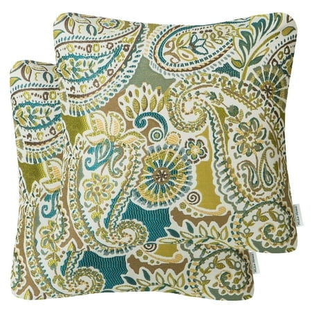 Mika Home Lot de 2 Housses de Coussin Décoratives, Motif Paisley, 18x18 Pouces, Vert Marron Crème Multicolore