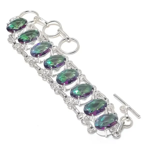 Mystic Topaz Gemstone Handmade 925 Sterling Silver Jewelry Bracelet Size 7-8"