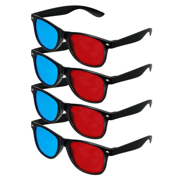 4pcs Red Blue 3D Viewing Glass, Plastic 3D Movies Glass, 5.7 Inch Black Frame
