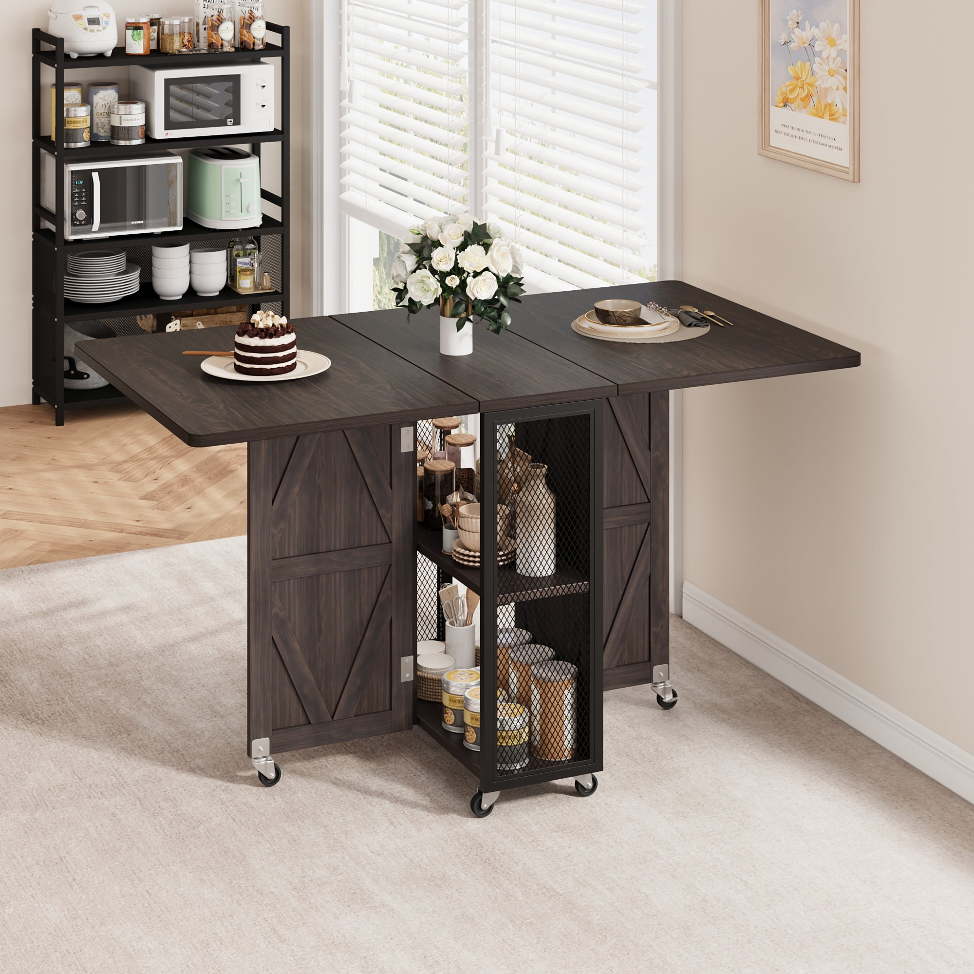 Hijob Folding Dining Table for 2-4 Persons, Space Saving Dining Room Table, 47" Folding Kitchen Table(47.2" x 23.6" x 29.9"), Dark Walnut
