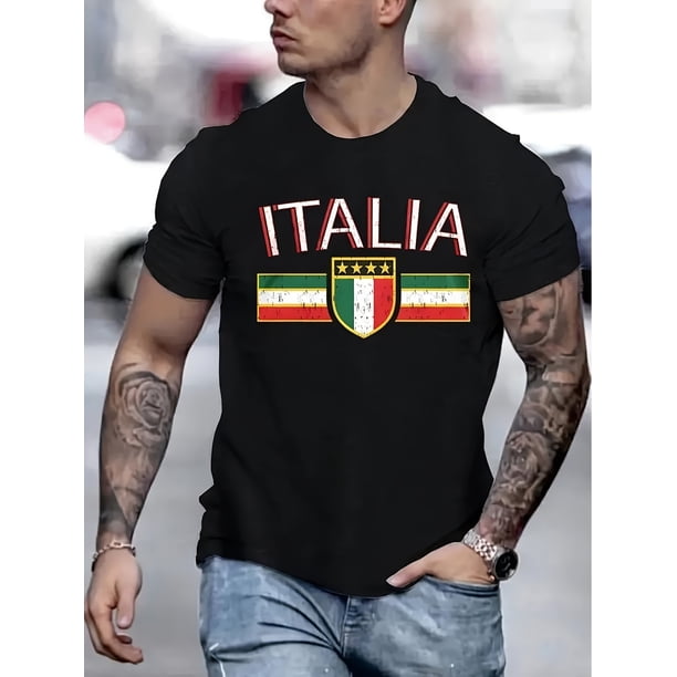 Camiseta con estampado gráfico de Italia: manga corta, cuello redondo, transpirable, cómoda, ropa informal de verano para hombre, ideal para viajes, senderismo y relax. Camiseta deportiva de ocio.