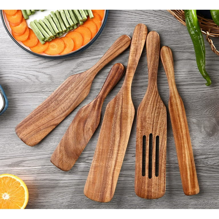 6 Pieces Acacia Wooden Cooking Utensils Set by StarBlue – Non-Scratching and Durable Spatulas for Non-Stick Cookware – Eco-Friendly and E