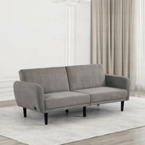 Modern Gray Fabric Futon Sofa 81"W x 32.5"D x 32.5"H with Iron Legs and Pocket Coil