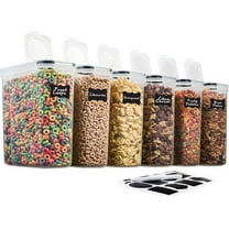 6 Pack Airtight Cereal & Dry Food Storage Container - BPA Free Plastic Kitchen and Pantry Organization Canisters for, Flour, Sugar, Rice, Nuts, Snacks, Pet Food & More (135.5 Oz) Labels & Chalk Marker