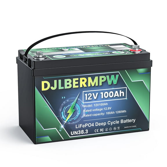 DJLBERMPW 12V 100Ah LiFePO4 Battery Group 31, Built-in 100A BMS Lithium Deep Cycle Battery for Solar System, Rvs, Marine, Boats, Camping