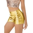 thumbnail image 3 of YiZYiF Womens Metallic Booty Shorts High Waisted Shiny Rave Bottoms Pole Dance Costume Shorts Gold XL, 3 of 6
