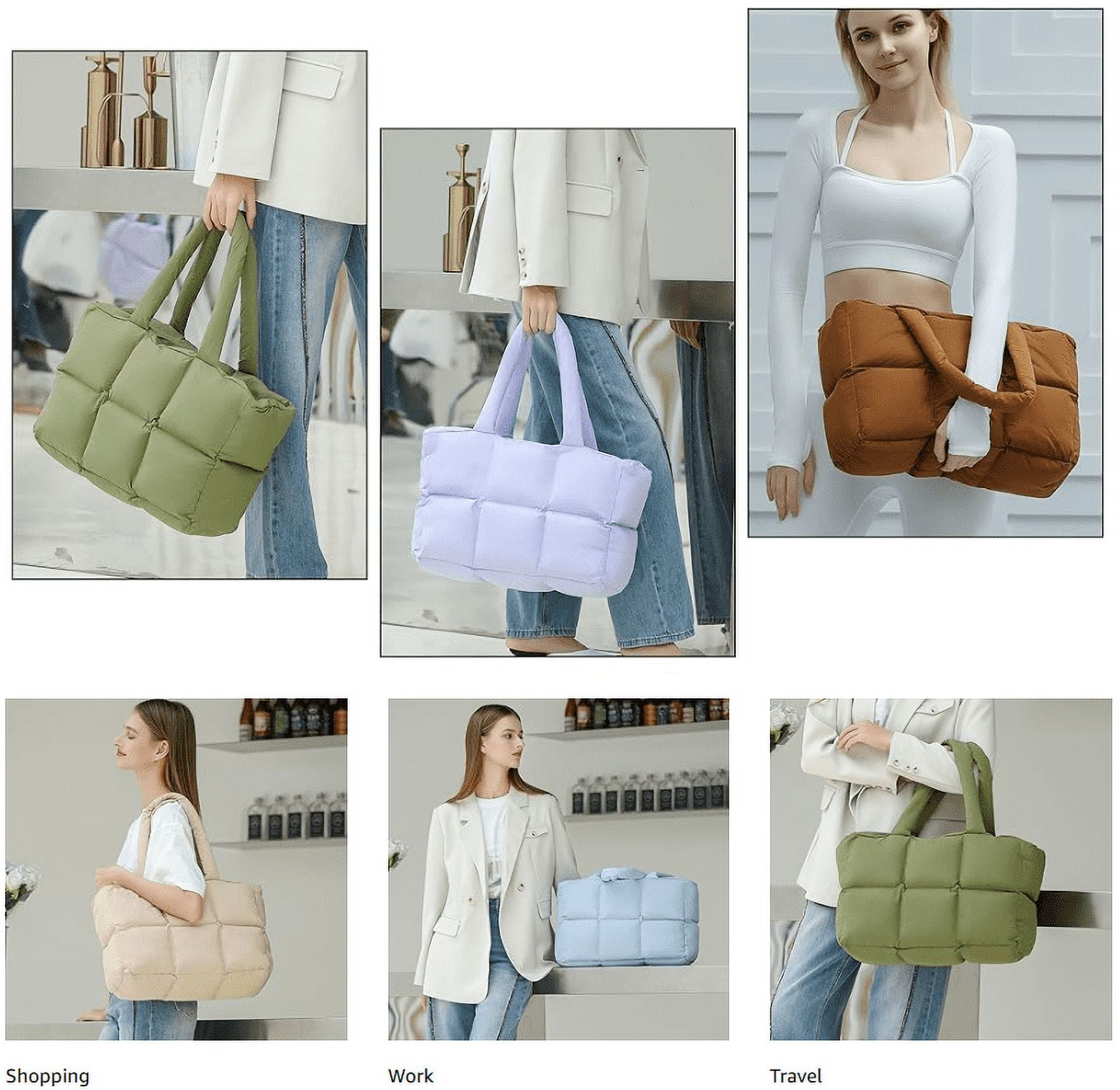 Puffer Tote Bag for Women, Large Quilted Puffy Handbag Lightweight Satchel Purse for Work Travel Gym Shop