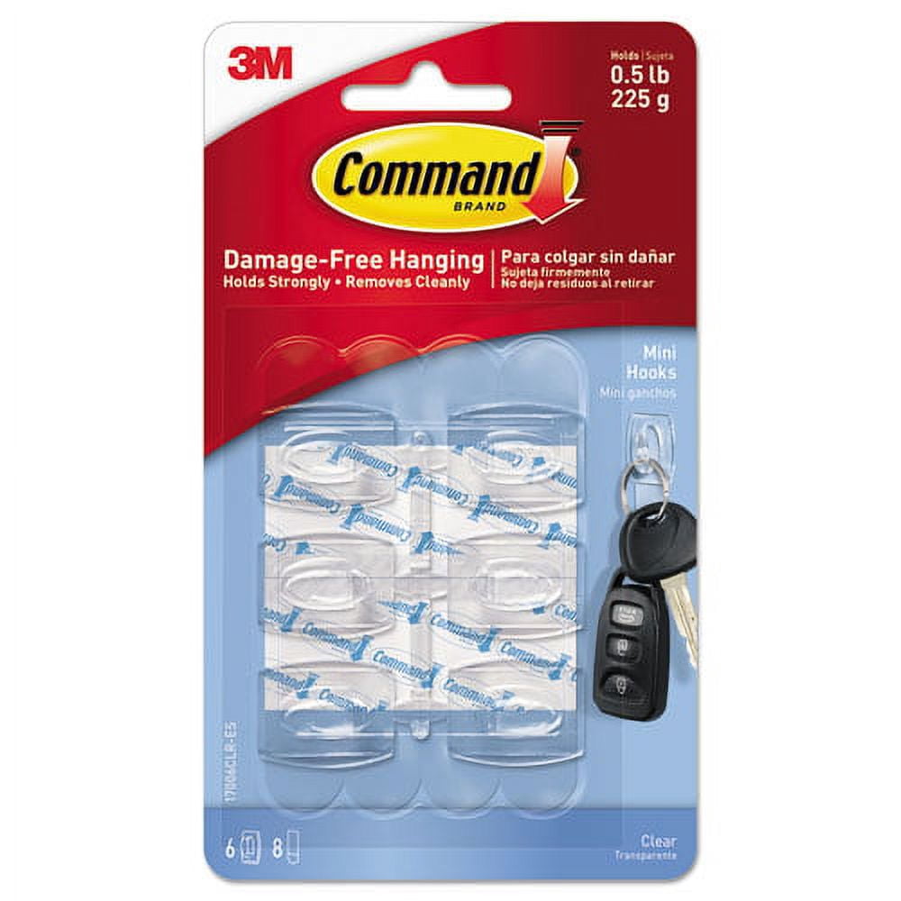 Clear Hooks And Strips, Plastic, Mini, 6 Hooks And 8 Strips/pack | Bundle of 5 Packs