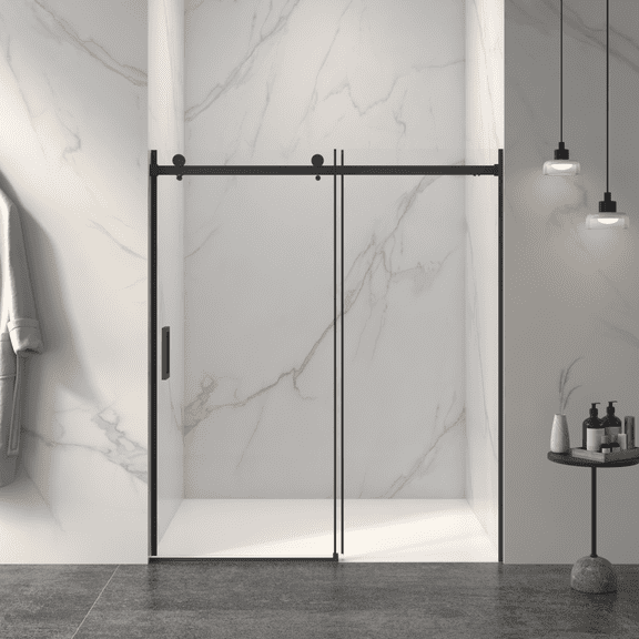 56"-60"W x 72"H Frameless Sliding Shower Door, 5/16" Glass, Matte Black