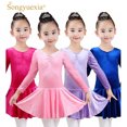 thumbnail image 2 of SONGYUEXIA Malla de gimnasia para niñas Vestido de ballet Malla de baile de algodón para otoño e invierno para niñas Vestido de baile para niños, 2 of 5