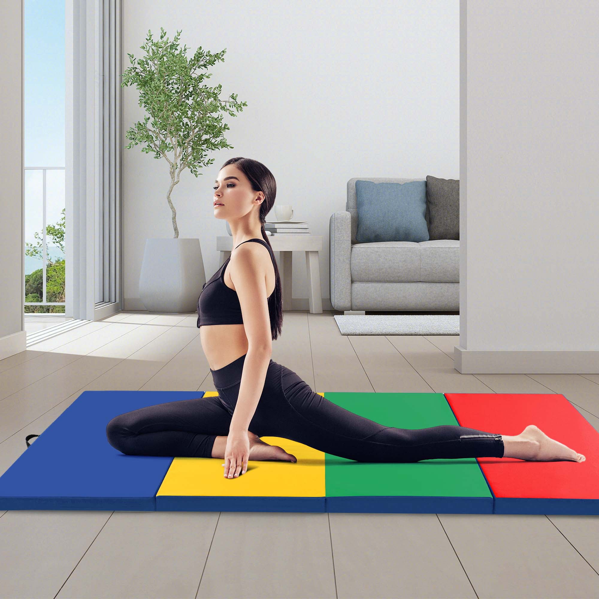 Costway 10' x 4' x 2" 4-Panel Folding Exercise Mat with Carrying Handles for Gym Yoga Colorful