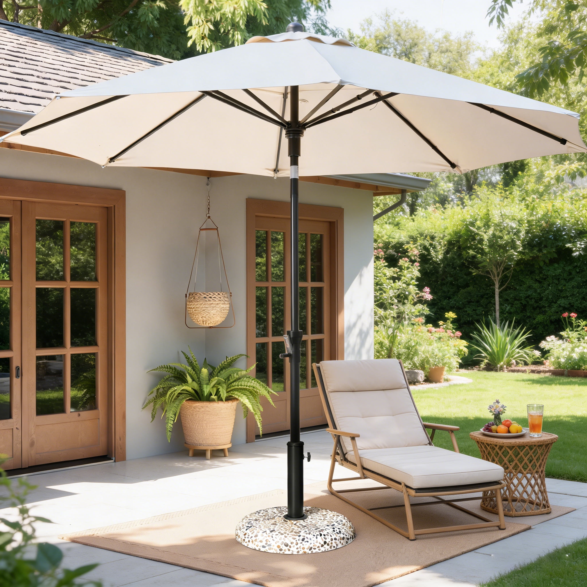 Pellebant Patio Umbrella Base, 45lbs, Round Cobblestone Concrete Base, Heavy Duty Market Umbrella Stand for Outdoor, Lawn, Deck, Poolside