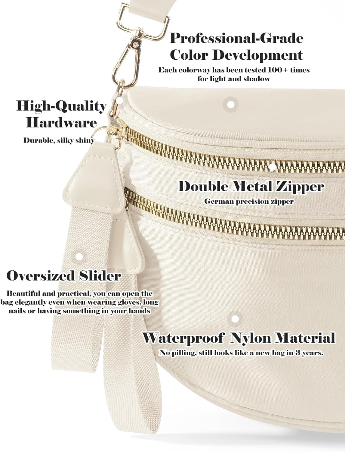 Kwuty Pure Colour Crossbody Bag Bum Bag for Women,Spacious Purse Fanny Packs Belt Bag,Oversized Bum Bag (Colour Bum Bag-Beige)