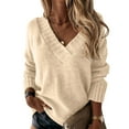 thumbnail image 2 of Fshiont Fall Sweaters Women Long Sweaters for Women Plus Womens Plus Size Sweaters Tunic Sweaters for Women V Neck Women’s Sweater Chunky Sweater Womens Fall Beige L, 2 of 4