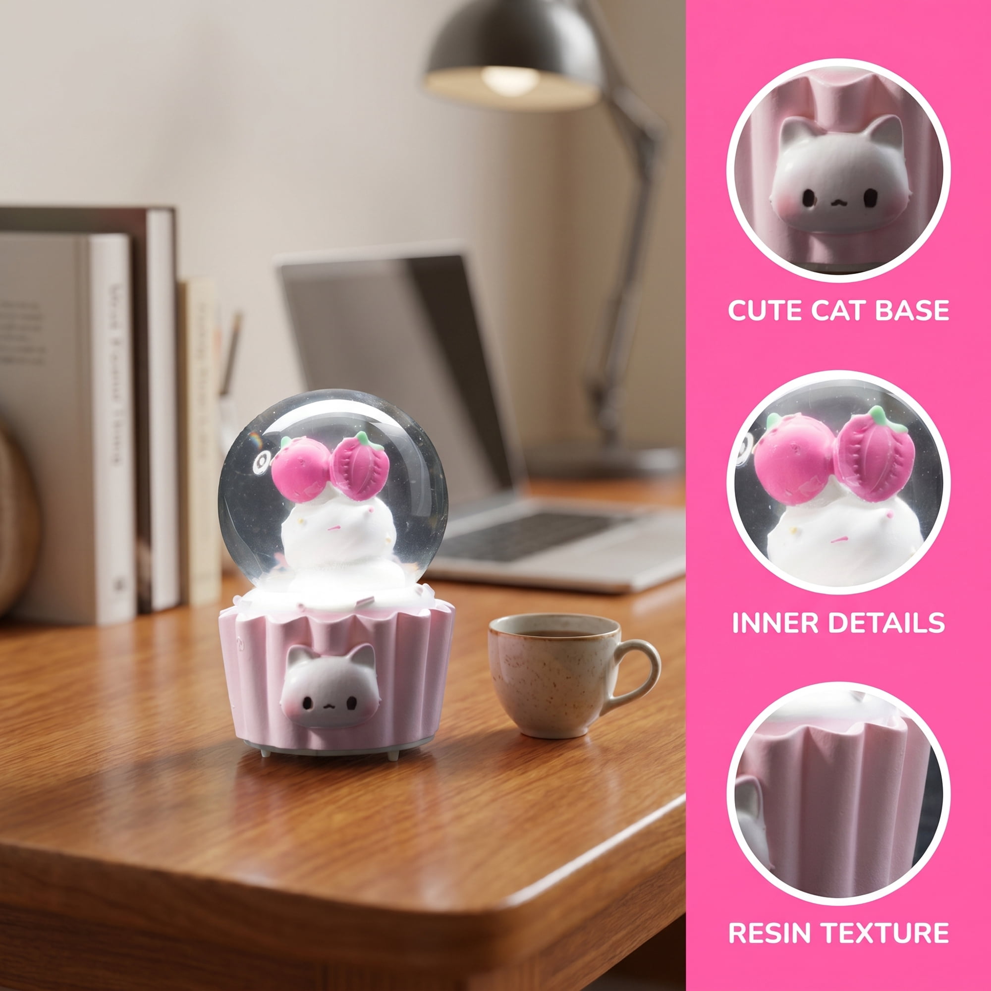 Unique Bargains Mini Resin Figurine Snow Light Up Crystal Ball Pink B 1.8" x 1.8" x 2.7"