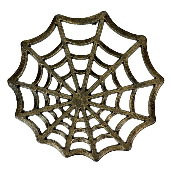 Zeckos Cast Iron Spider Web Trivet 8" Bronze Gothic Decor, Kitchen Heat Resistant Mat