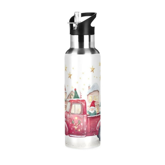 ALAZA Gnomes on Christmas Truck Water Bottle Insulated Flask Stainless Steel Straw Lid 20 oz