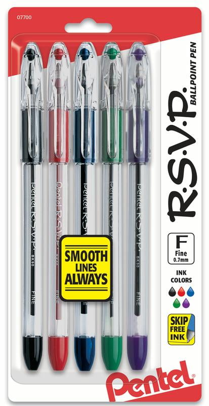 Pentel RSVP Ballpoint Pen, (0.7mm) Fine Line, Assorted Ink 5-Pk