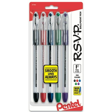 Pentel R.S.V.P. Ballpoint Pens Fine Point Assorted Ink 5 Pack (BK90BP5M) 474028
