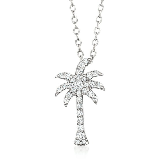 Ross-Simons 0.20 ct. t.w. Diamond Palm Tree Pendant Necklace in Sterling Silver, Women's, Adult