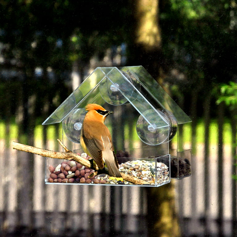 X0022KM6OP VIVOHOME Acrylic Squirrel Proof Clear Window Bird Feeder with  Strong Suction Cups and Sliding Seed Tray