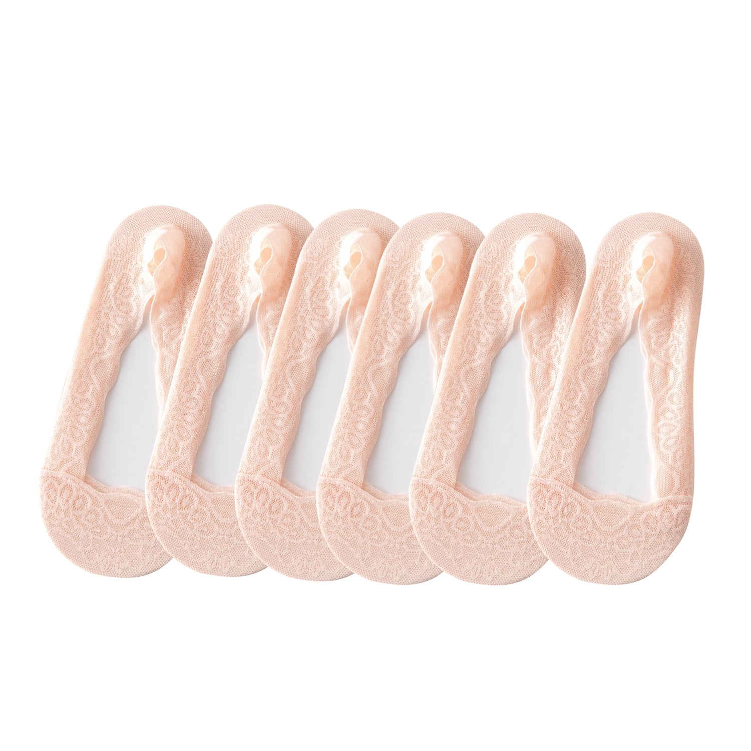 Hehanda 6 Pairs of Cotton Bottom Shallow Lace Boat Socks NonSlip Invisible Socks