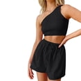 thumbnail image 3 of Pantalones Cortos De Salón Mujeres Lounge Shorts Crop Tops Sin mangas Trajes de verano de dos piezas (Negro M) Ygjytge para Mujer Negro T XL, 3 of 8