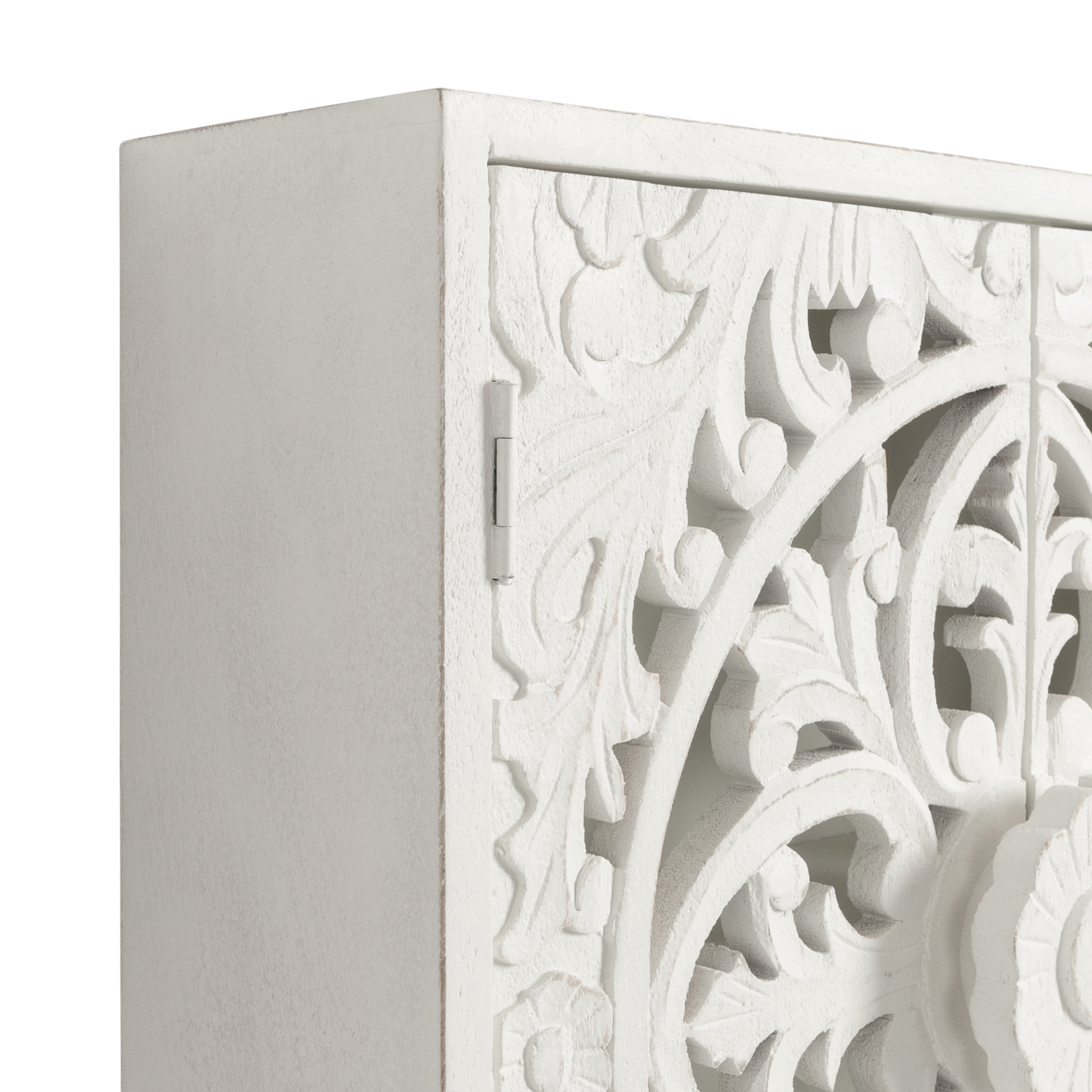 Kate and Laurel Saanvi Traditional Carved Wood Wall Cabinet, 20 x 6 x 20, White, Dimensional Over the Toilet Storage Cabinet for Bathroom Storage and Display