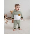 thumbnail image 5 of BemeyourBBs Toddler Baby Boy Fall Winter Outfit Newborn Infant Baby Boys Clothes 0 6 12 18 24 Months 2 3 Years Waffled Stripe Long Sleeve Hoodies Top Elastic Waist Pockets Jogger Pants 2 Pcs Set, 5 of 9