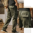 thumbnail image 4 of Qgtaibl Cotton Cargo Pants for Men Drawstring Elastic Waist Straight Leg Athletic Pant Multi-Pockets Hiking Joggers Tactical Pants Army Green (Mens 1X), 4 of 5