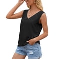 thumbnail image 2 of Camiseta de mujer Sexy Hollow Lace Manga corta Cuello en V Top informal suelto, Negro, XL Speravity AP001247-12, 2 of 7