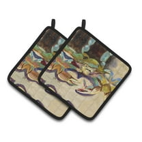 Caroline's Treasures JMK1259PTHD Crab tailfin Crab Pair of Pot Holders , 7.5HX7.5W, multicolor