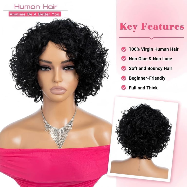Pixie Cut Wigs for Women Brazilian Virgin Curly Wave Human  display picture 1