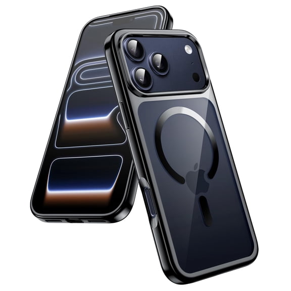 JETech Magnetic Case for iPhone 17 Pro 6.3-Inch, Compatible with MagSafe, Soft Electroplated TPU Frame with Hard Clear PC Back, Shockproof Phone Cover (Black)