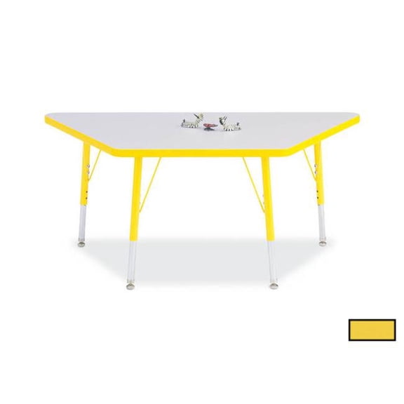 Trapezoid Activity Tables - 30" X 60", E-height - Freckled Gray/Yellow/Gray