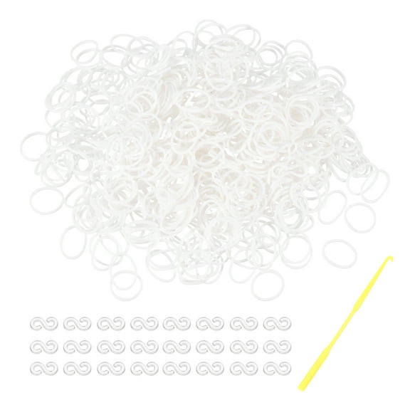 Uxcell 600 Pcs Loom Rubber Bands Kit with 25 Pcs S-Clips 1-Hook White