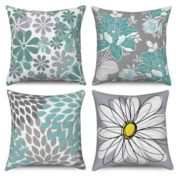 Spring Summer Pillow Covers 18x18 Set of 4, Light Blue Sunflower Decor Boho Pillow Covers Farmhouse Pillowcases for Living Room and Sofa